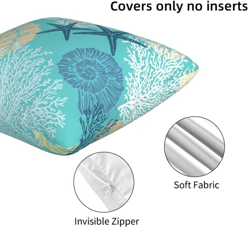 Vista 7 de Fundas de almohada de playa costera 18x18, juego de 2, fundas de almohada decorativas con diseño de estrella de mar y caballito de mar