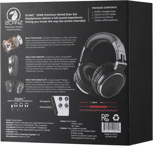 Vista 4 de 2CANZ Auriculares profesionales con cable para DJ, controladores de neodimio de 1.969 in, parte trasera cerrada, almohadillas de felpa Comfrasoft
