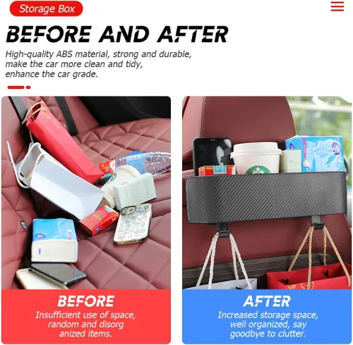 Vista 5 de BELOMI Organizador de reposacabezas del asiento trasero del automóvil con portavasos, caja de almacenamiento colgante del respaldo del asiento