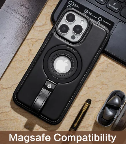 Vista 8 de Butaiga - Funda para iPhone 12 Pro Max con correa de cuero, soporte de anillo, color negro Finger Loop, Relieve Smartphone Pinky Strain