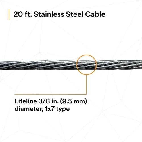Vista 6 de 3M DBI-SALA Lad-Saf Cable Sistema de Seguridad Vertical 6119020, Acero Inoxidable, 20 FT