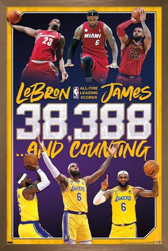 Vista 16 de NBA League - Póster de pared de LeBron James All-Time Scoring Leader, 22.4 pulgadas de largo x 14.7 pulgadas de ancho, versión enmarcada de madera