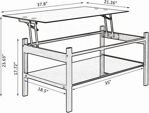 Vista 2 de Mesa de centro negra elevable, moderna mesa central pequeña de vidrio templado de 2 capas con almacenamiento, mesa auxiliar ajustable de 37.8