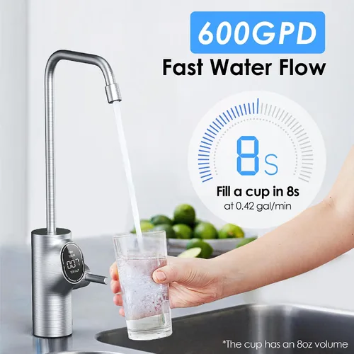 Vista 3 de Waterdrop D6 - Filtro de agua por ósmosis inversa, 600 GPD Sistema de ósmosis inversa sin tanque bajo el fregadero, reduce PFAS, relación 2:1