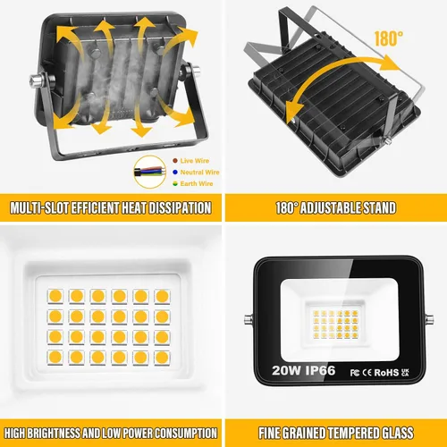 Vista 3 de SKYWORLD Paquete de 2 luces LED de inundación para exteriores, 20 W 2000 lm, luz de inundación LED de seguridad, luz diurna de 4000 K, luz blanca