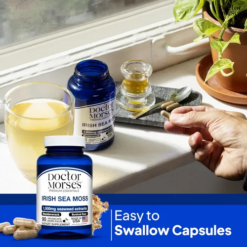 Vista 4 de Cápsulas de suplemento avanzado de musgo marino irlandés de 1500 mg, Seamoss ultra potente avanzado con vejiga y raíz de bardana, fabricado