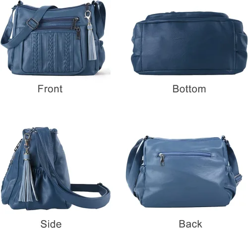 Vista 2 de ELDA Monederos para mujer, de piel sintética suave, bolso cruzado con múltiples bolsillos
