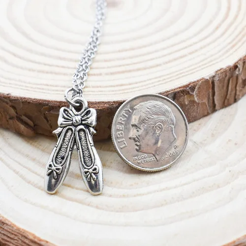Vista 2 de Ballet Slipper Necklace 16 Inch Stainless Steel Cable Chain with 2 Inch Extender Dance Gifts for Girls Silver Ballerina Slippers Girls