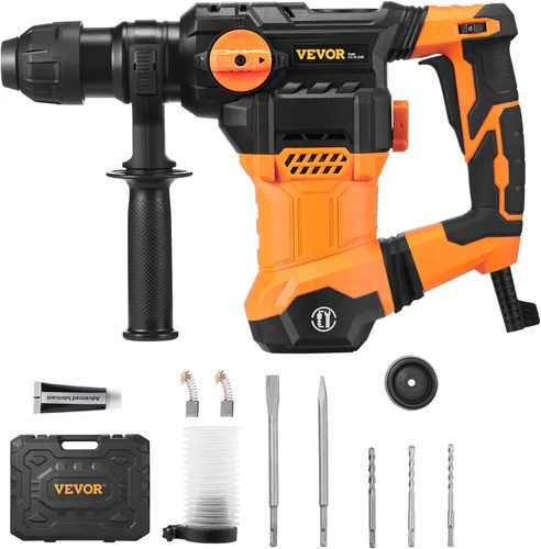 Vista 11 de VEVOR - Rotomartillo SDS-Plus de 1-1/4 pulgadas, taladro con cable de 13 amperios, martillos de astilla de servicio pesado con control de vibración