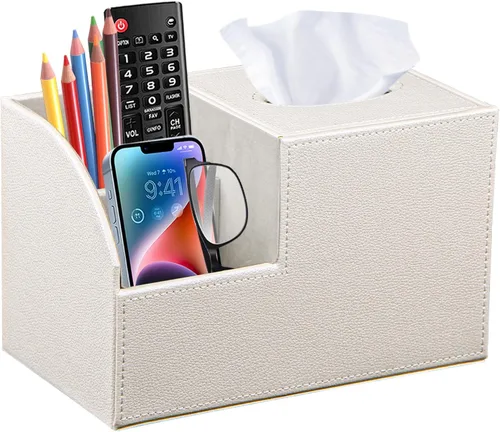 Vista 9 de Funda cuadrada de piel sintética para caja de pañuelos – Soporte multifuncional para caja de pañuelos, cubierta de caja de pañuelos