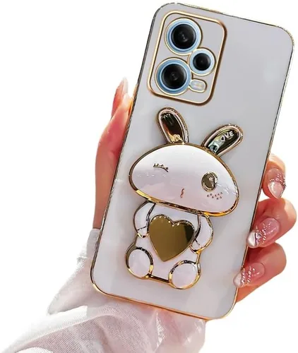 Vista 9 de Funda de silicona compatible con Redmi Note 12 Pro + con bonito soporte de conejo de dibujos animados para Redmi Note 12 Pro + delgado TPU