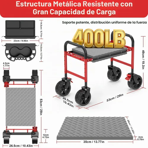Vista 2 de NIUXX Taburete mecánico de servicio pesado: ruedas de 5 "ruedan suavemente
