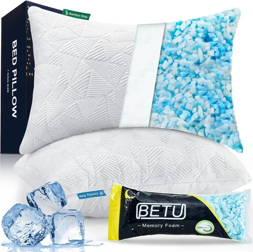 Vista 20 de BETU Almohada refrescante estándar, almohada de espuma viscoelástica triturada fresca para durmientes calientes, almohadas ajustables firmes