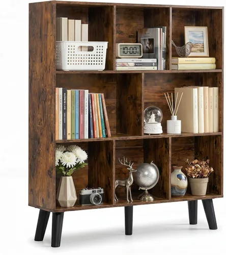 Vista 18 de YAHARBO Estantería de 2 cubos, soporte para tocadiscos negro con almacenamiento de vinilo de hasta 100 álbumes, estante horizontal para libros