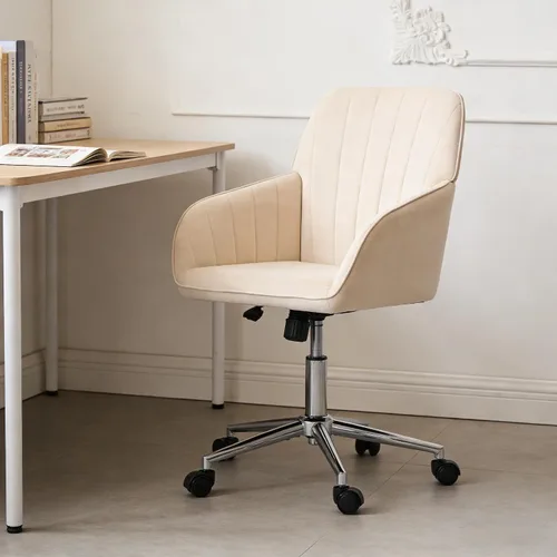 Vista 16 de Silla de escritorio de oficina en casa, cómoda silla de computadora de terciopelo con asiento de respaldo, 300 libras de altura ajustable ergonómica