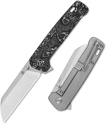 Vista 10 de QSP Penguin Plus - Cuchillo de bolsillo plegable, 3.38 pulgadas CPM20CV, cuchillo EDC de hoja de lavado a la piedra, hoja de aluminio frontal CF