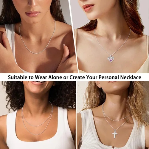 Vista 5 de Jewlpire Collar de cadena de plata de ley 925 chapada en oro de 18 quilates para mujer, collar de cadena de cable de 0.047 in, súper resistente