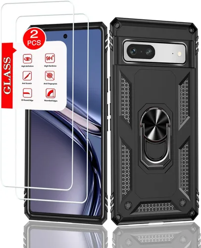 Vista 4 de Funda para Google Pixel 3A con [2 unidades] Protector de pantalla de vidrio templado, para Google Pixel 3A Heavy Duty Armor [Grado Militar], funda