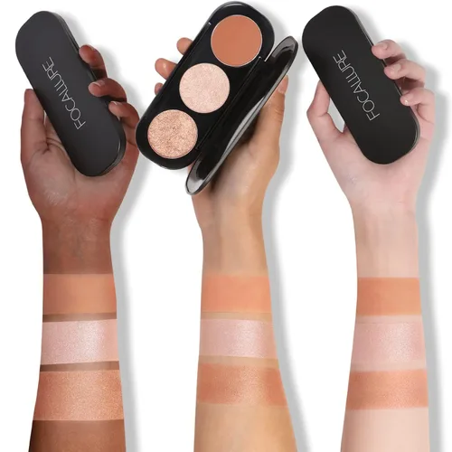 Vista 6 de FOCALLURE Paleta de rubor e iluminador, polvo de maquillaje 3 en 1, rubor mate libre de crueldad, iluminadores brillantes para un aspecto brillante