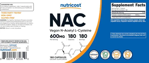 Vista 7 de N-acetil l-císteina Nutricost (NAC) 0,02 oz; 180 cápsulas, No Model, 1 botella, 1 Sin OMG y sin gluten