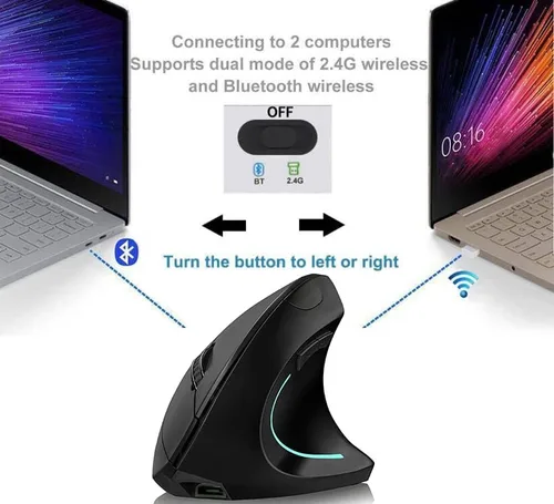 Vista 2 de Mouse vertical, mouse vertical ergonómico inalámbrico de 2.4 GHz con 4 DPI ajustables 800120016002400, 6 botones, compatible con PC, escritorio, Mac
