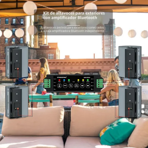 Vista 2 de STUDIOFINIX Altavoces Bluetooth para Exteriores de 800W 6.5 Pulgadas Impermeables Cableados con Amplificador Multifuncional Montaje en Pared Sistema