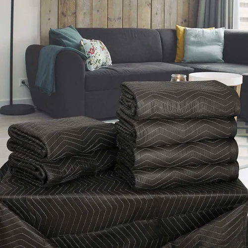 Vista 6 de 12 mantas de mudanza y embalaje de 80 x 72 pulgadas (peso de 55 lb/dz) – Almohadillas acolchadas para muebles de envío (negro)