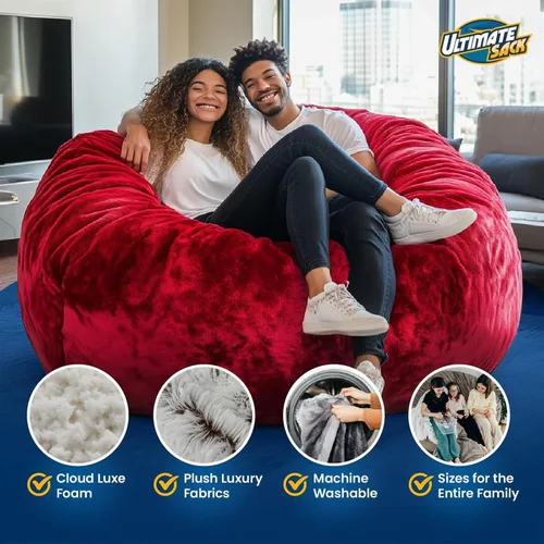 Vista 5 de ULTIMATE SACK 5000 Silla Puf de 5-Pies con Reposapiés, Funda de Gamuza Negra – Tumbona de Espuma de Gran Tamaño, Asiento de Suelo, Sofá Pequeño