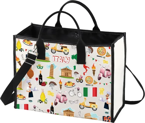 Vista 8 de LEVLO Bolsa de viaje para Italia, regalo de recuerdo de Roma, Torre de Pisa, Coliseo, Venecia, Carnaval, cremallera, bolsa de regalo de viaje