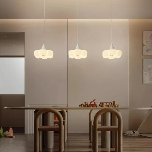 Vista 6 de Lámpara colgante de flor francesa moderna de 3 luces, lámpara de comedor con pantalla PE de 36 W, cable ajustable para isla de cocina, accesorio