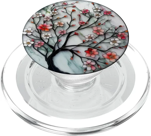Vista 8 de vidrieras de color agua flores de cerezo PopSockets Standard PopGrip