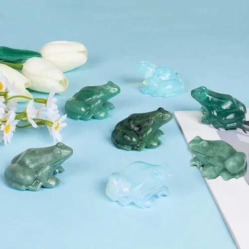 Vista 5 de Figuras de rana de cristal, estatua de rana de dinero de zoisita de rubí, decoración de escritorio para oficina en casa, regalos de suerte