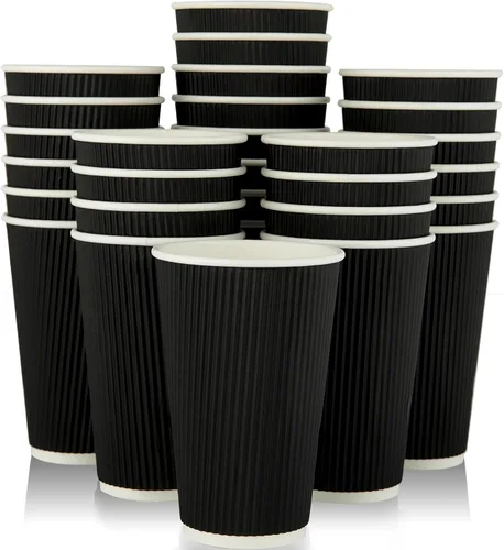 Vista 11 de JollyPack Paquete de 60 tazas de café de papel de 12 onzas, tazas desechables negras con pared ondulada aislada para café, té y chocolate caliente