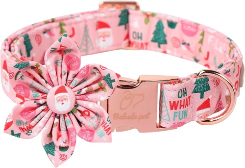 Vista 11 de Collar de Navidad para Perro con Pajarita - Lindo Collar de Cachorro Azul con Patrón Navideño de Cereza y Caramelo, Hebilla de Metal Ajustable