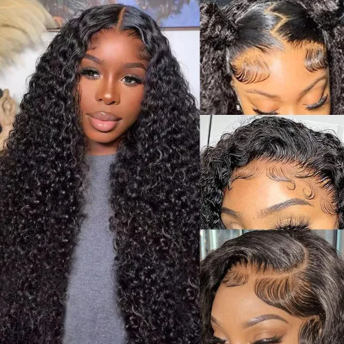 Vista 14 de CYNOSURE Pelucas de encaje frontal 13x4 de cabello humano prearrancado, densidad del 180%, brasileña rizada con encaje frontal, peluca con cabello