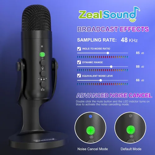 Vista 6 de ZealSound Micrófono de podcast, paquete de equipo de podcast para iPhone, PC, iPad Android, micrófono USB inalámbrico dual de 2.4 GHz con reducción