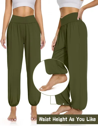 Vista 4 de UEU Pantalones deportivos de yoga con bolsillos para mujer, estilo harem cruzado, cintura alta, holgados, casuales, para descansar, para descansar