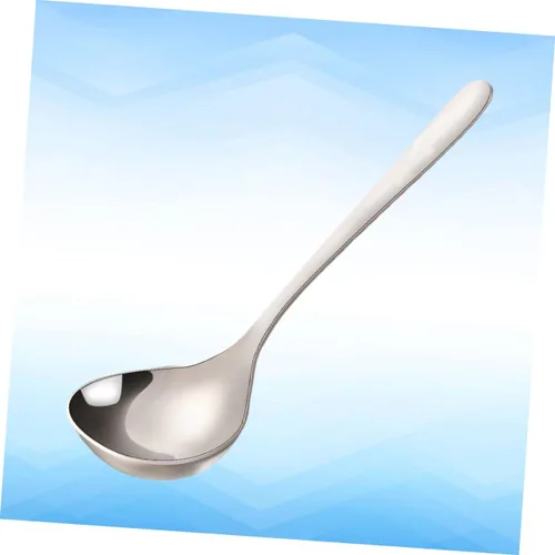 Vista 7 de HEMOTON Cuchara de sopa de acero inoxidable con mango largo Cuchara de servir Cubiertos Mango de plata pura 7.9 in
