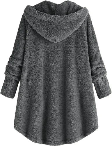 Vista 2 de Sudadera tipo túnica de vellón mullido de gran tamaño para mujer, de piel sintética, con bolsillos, para invierno, suave