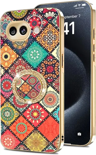 Vista 27 de nancheng Funda para Google Pixel 6 de lujo, diseño de abeja, corazón y abeja, chapado en oro, con anillo de diamante de 360°, correa de cordón