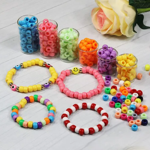 Vista 5 de Cuentas de poni mixtas de colores para hacer pulseras de amistad, tamaño 0.236x0.354 in, 1000pcs