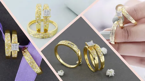 Vista 2 de Dazzlingrock Collection Juego de anillos de compromiso redondos con forma cuadrada de diamantes blancos para él y ella