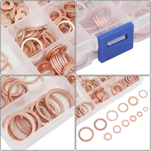 Vista 2 de for Solid Copper Gasket Set 15 Sizes Oil Pan Seal for Solid Copper 150 pieces, 15 metric sizes M5- for m22, organized plastic case, easy storage