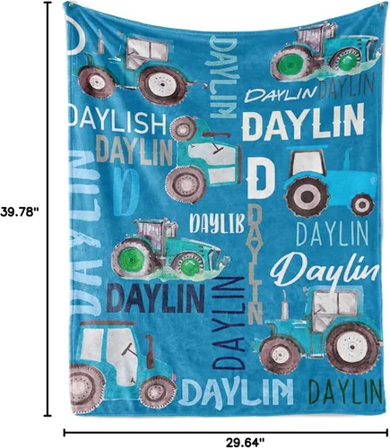 Vista 9 de Manta personalizada de tractores, nombre personalizado con diseño de camiones de tractor agrícola, manta de cama de franela de felpa suave
