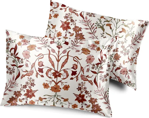 Vista 9 de Sweet Jojo Designs Juego de 2 fundas de almohada de satén (floral bohemio gris) para niñas, cabello y piel, suaves, sedosas, brillantes