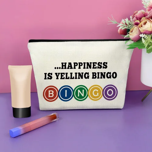 Vista 2 de Sazuwu Bingo Regalos Bolsa de Maquillaje Bingo Amantes Regalos Cosméticos Bolsa de Cumpleaños Regalos de Navidad Bolsa de viaje, Beige