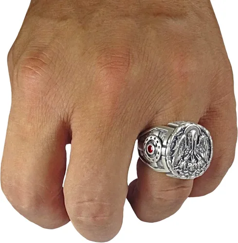 Vista 6 de SECRETIUM Christian Pelican with Chicks Jesuit ihs Sterling Silver Cross Men Anillo Caballero Medieval