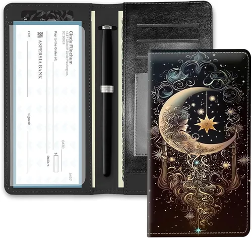 Vista 33 de RFID Blocking Checkbook Cover for Women & Men, Premium PU Leather Print Wallet for Duplicate Checks, Slim Organizer with Pen Holder, Credit Card
