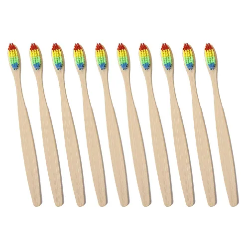 Vista 10 de Magik 10-20 cepillos de dientes de bambú 100% natural orgánico cerdas medianas sin BPA (paquete de 10, rojo)