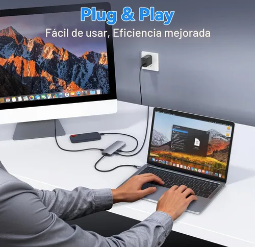 Vista 8 de Hub USB C de 10 Gbps, divisor USB C con salida de video 4K a 60 Hz, carga PD de 100 W, transferencia de datos, extensor adaptador USB 4 multipuerto